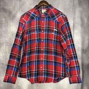 Lucky Brand Shirt‎ Men's Large Red Plaid Western Pearl Snap